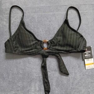California Waves Triangle Bikini Top Juniors Small Black Ribbed O-Ring Front Tie
